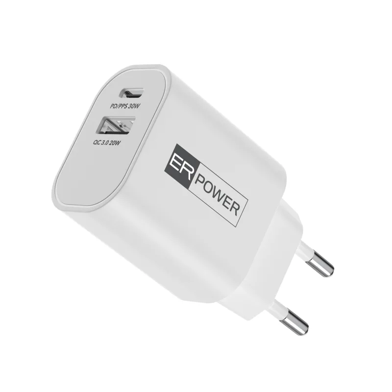 ER Dual GaN Charger 30W - 1 USB-C/1 USB-A PD/PPS/QC ERPW30G1C1A-WH