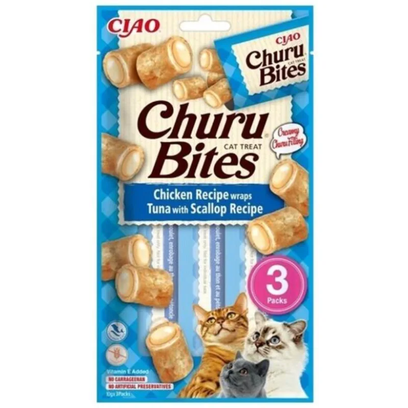INABA FOODS Inaba Churu Bites cat Kura s tuniakom a hrebenatkou 360 g