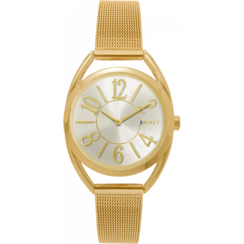Zlaté dámske hodinky s číslami Icon Gold Mesh MINET MWL5088