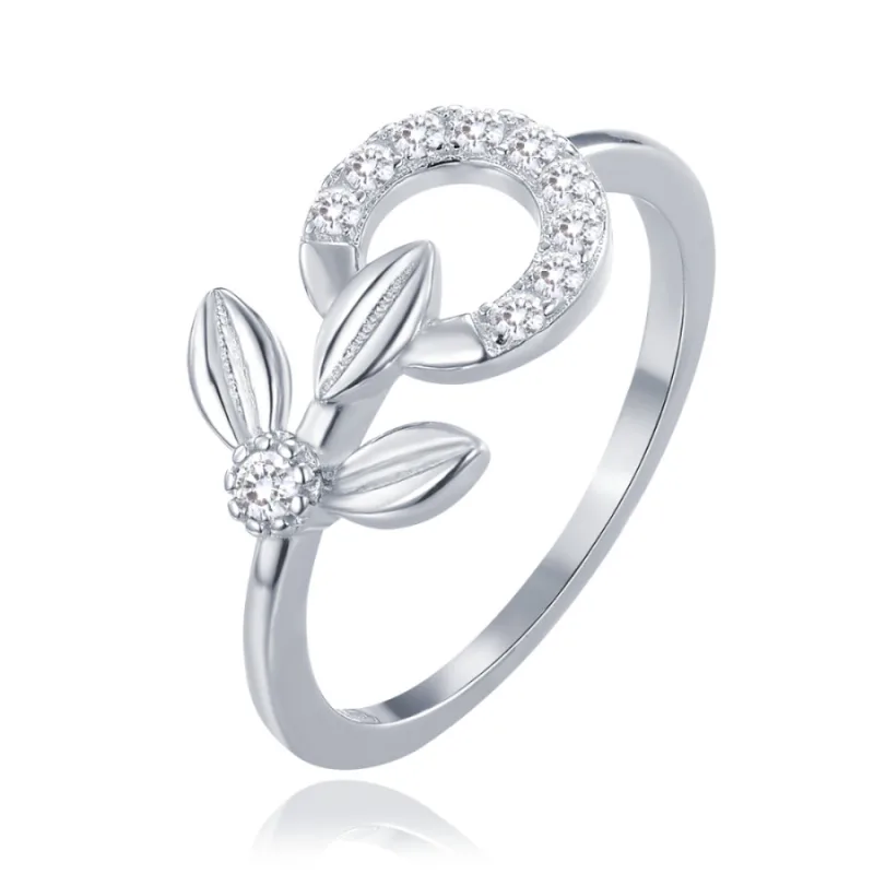Elegantný strieborný prsteň kvet s bielymi zirkónmi MINET JMAS0248SR, 59, 1.95 g
