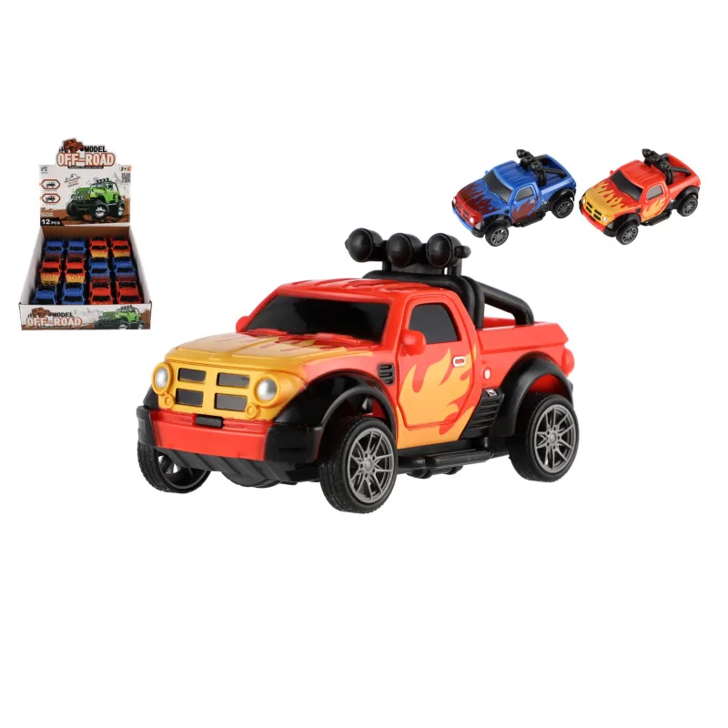Teddies Auto terénne Off-Road plast 10cm obojstranné spätné natiahnutie 2 farby 12ks v boxe