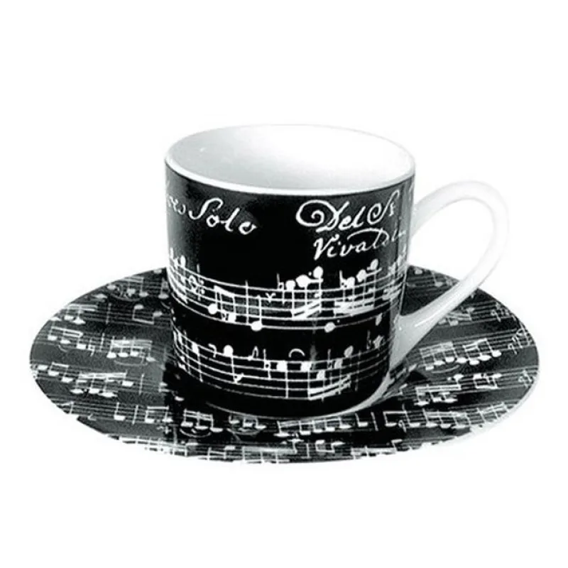 Hrnek espresso s podšálkem - partitura Vivaldi (černý)