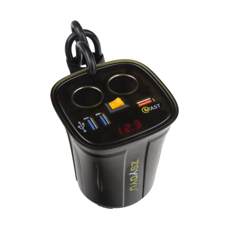 Dvojitá CL zásuvka s 3x USB+voltmetrem do držáku nápojů 34511R