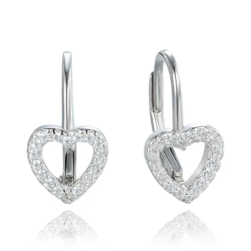 Strieborné náušnice srdiečka s bielymi zirkónmi MINET JMAS0235SE00