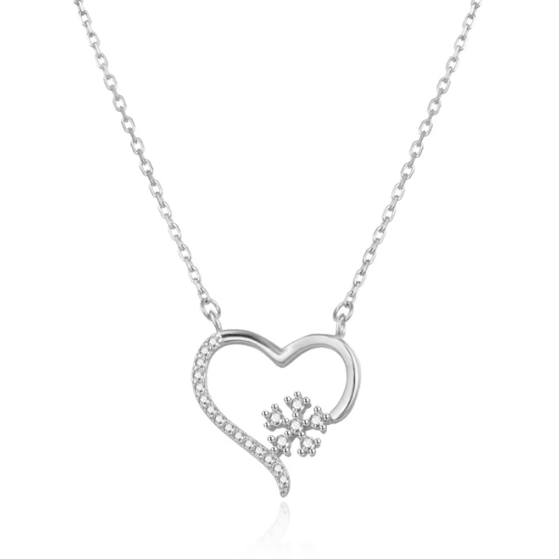 Strieborný náhrdelník srdce s vločkou so zirkónmi BENETO AGS1567