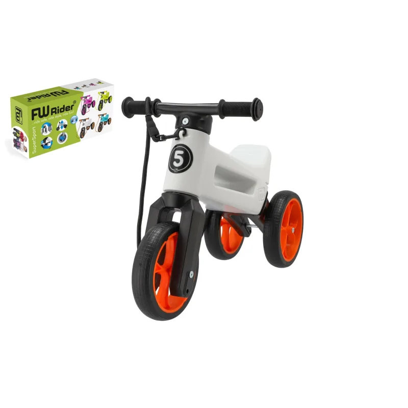 Funny Wheels Teddies Odrážadlo FUNNY WHEELS Rider SuperSport biele/oranžové 2v1+popruh,výš.sedlá28/30cm nos.25kg 18m+v krab.