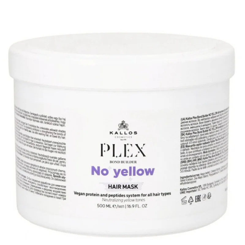 KALLOS Plex Bond No Yellow Hair Mask 500ml - neutralizačná maska proti žltým tónom blond vlasov