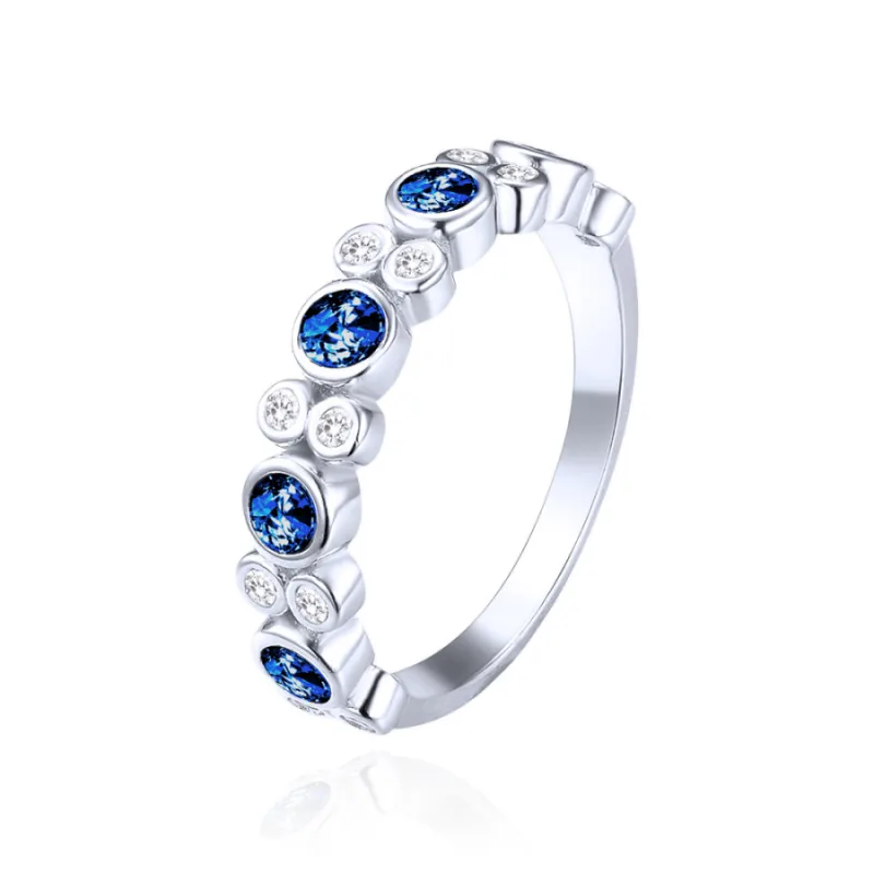 Strieborný prsteň s bielymi a modrými zirkónmi MINET JMAS0287BR, 52, 2.65 g