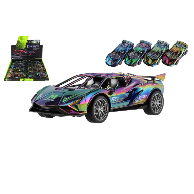 Teddies Auto športové plastové 18cm na zotrvačník na batérie so svetlom so zvukom 2 farby 8ks v boxe