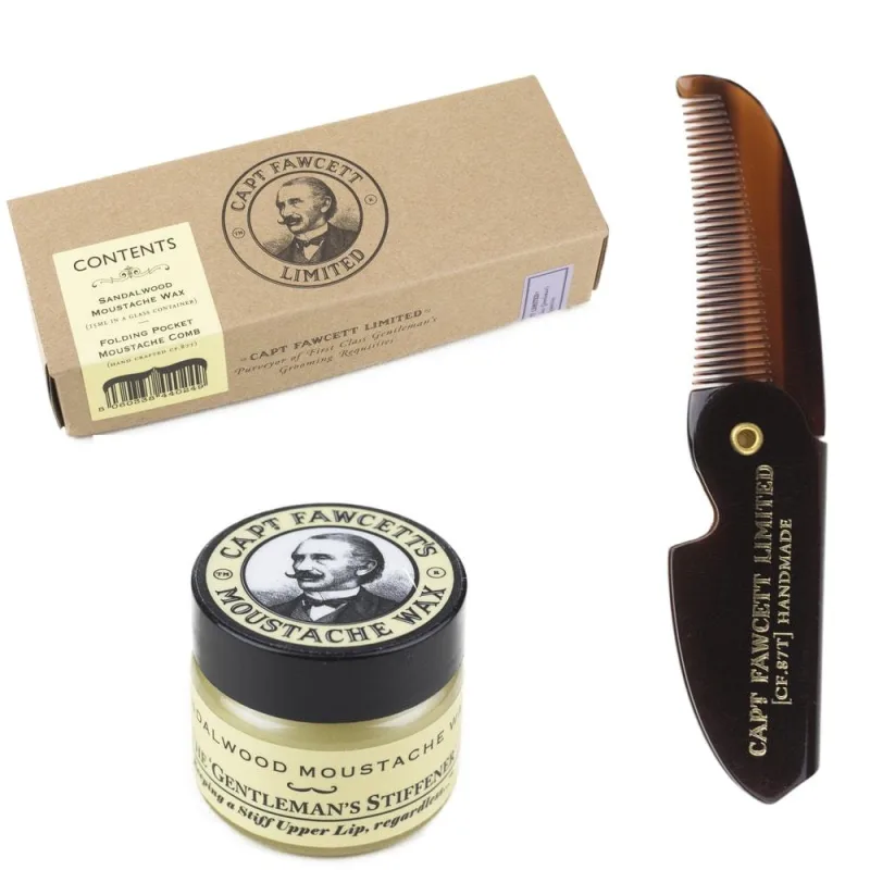 Darčeková sada CAPTAIN FAWCETT vosku a skladacieho hrebienka na fúzy Sandalwood