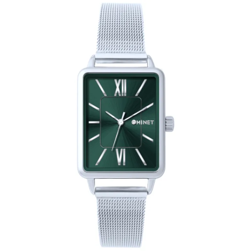 Zelené dámske hodinky SIENA so strieborným oceľovým remienkom MINET MWL5437