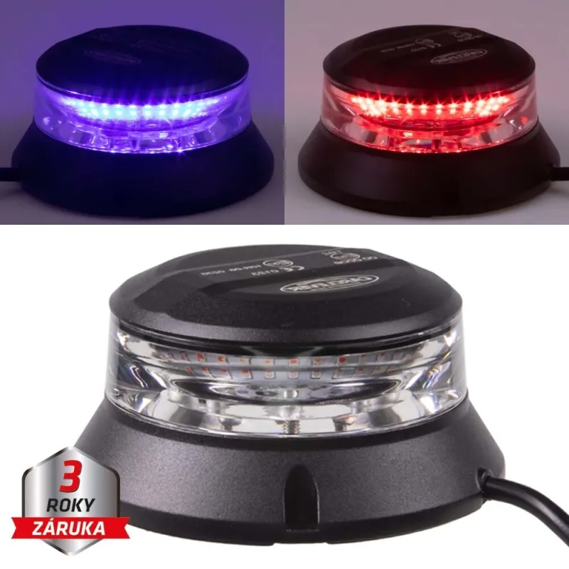 Robustní modro-červený LED maják, černý hliník, 36W, ECE R10 wl401fixdualBR