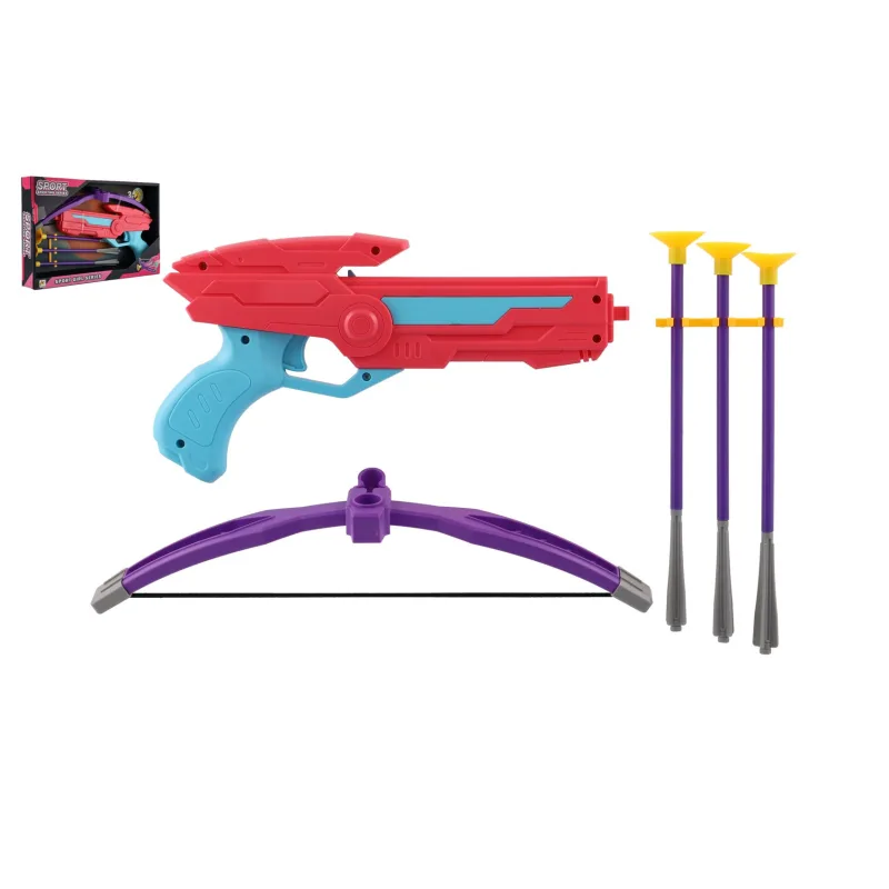 Teddies Kuša 27cm + šípy na prísavky 3ks plast ružová v krabici 33x20,5x5cm