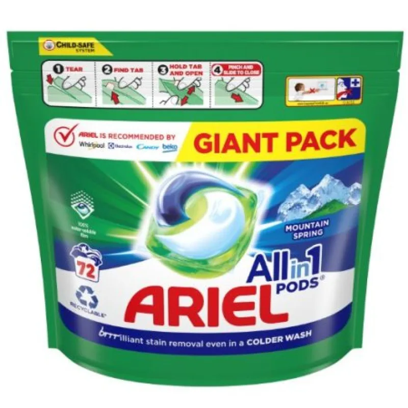 Ariel Mountain Spring gélové kapsule na pranie 72ks