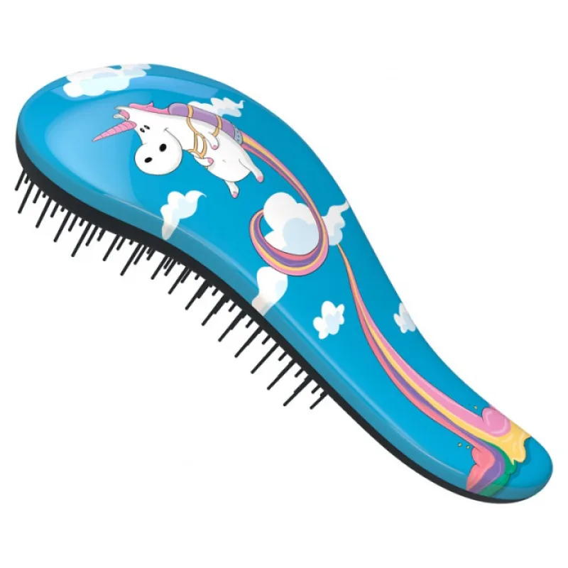 DTANGLER Unicorn Blu Profesionálna kefa s rukoväťou na rozčesanie vlasov - modrý jednorožec
