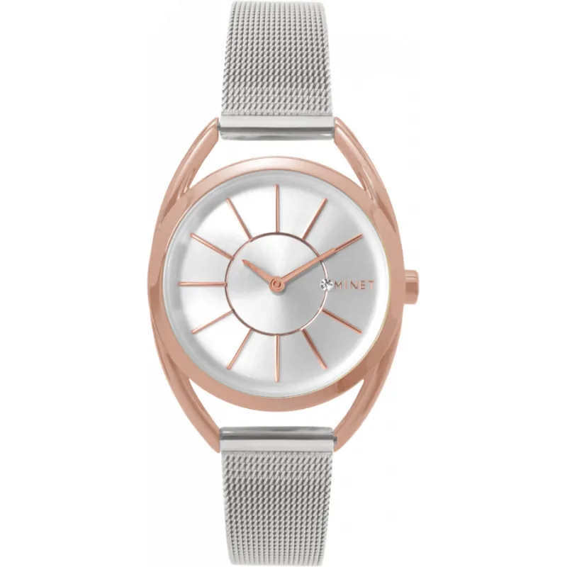 Strieborno-ružové dámske hodinky Icon Semi Rose Gold Mesh MINET MWL5019