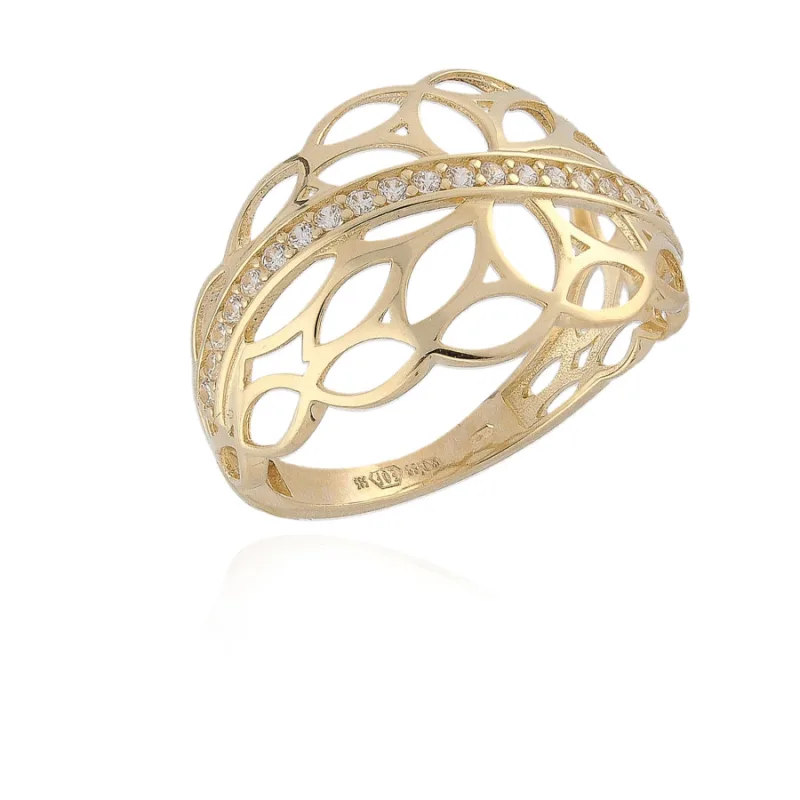 Prsteň zo žltého zlata so zirkónmi MOISS RA003035, 61, 2.85 g