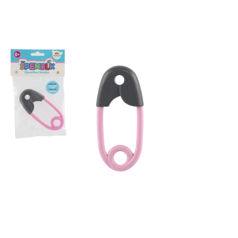 Teddies Hrkálka špendlík plast 12cm šedoružová 12x19cm v sáčku 0m+