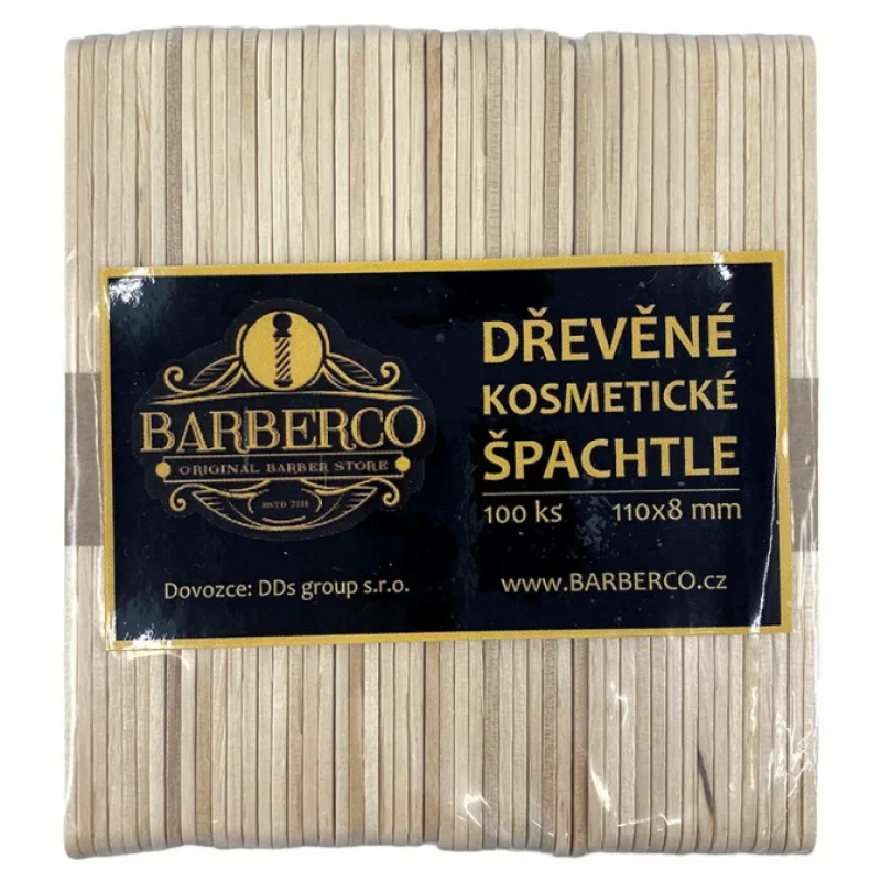 BARBER BARBERCO Drevené MEDIUM špachtľe na nanášanie vosku 110x8mm - 100ks