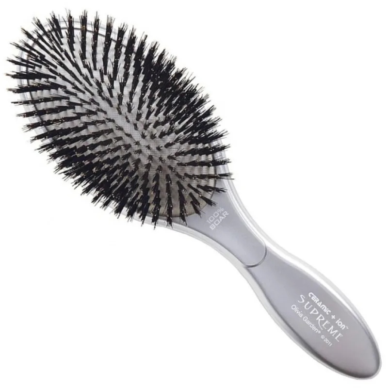 OLIVIA GARDEN SILVER Supreme 100% Boar - oválna kefa s diviačími štetinami 75 x 245mm
