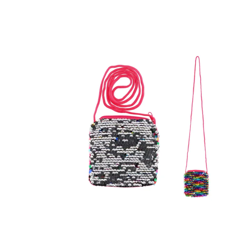 Teddies Kabelka s farebnými flitrami meniaca látková ružová 11x12cm v sáčku