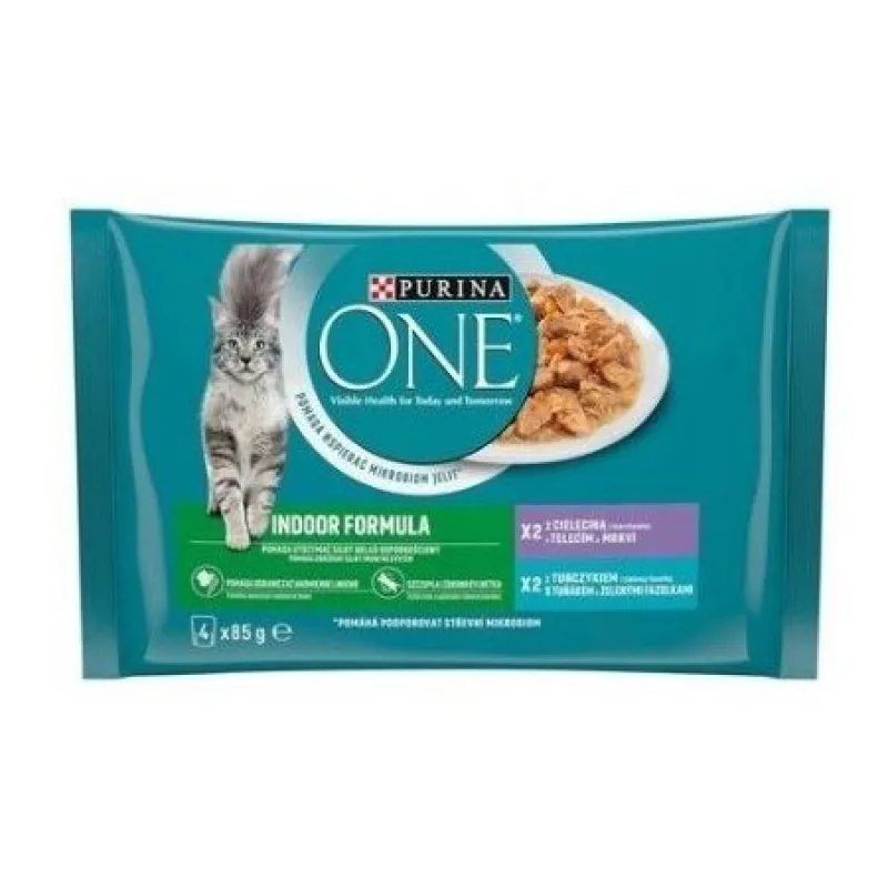 Purina One Indoor tuniak , teľací 4 x 85 g