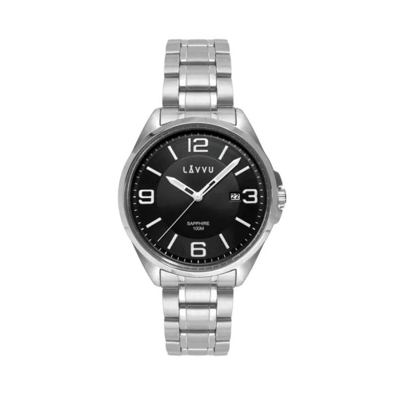 Pánske hodinky so zafírovým sklom Herning Black LAVVU LWM0092