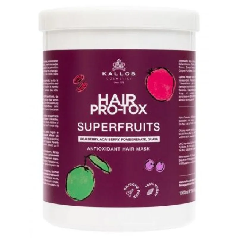 KALLOS Superfruits Pro-Tox Hair Mask 1000ml - antioxidačná maska na poškodené vlasy