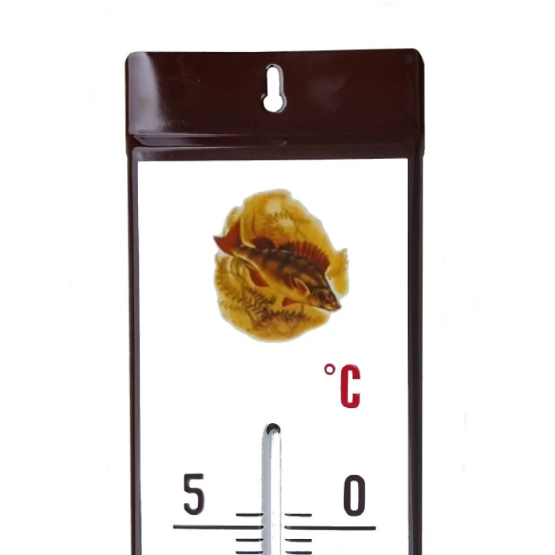 Venkovní teploměr smaltovaný, Hnědobílý 860x140 mm, Motiv okoun