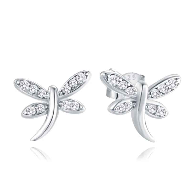 Strieborné náušnice vážky s bielymi zirkónmi MINET JMAN0584SE00