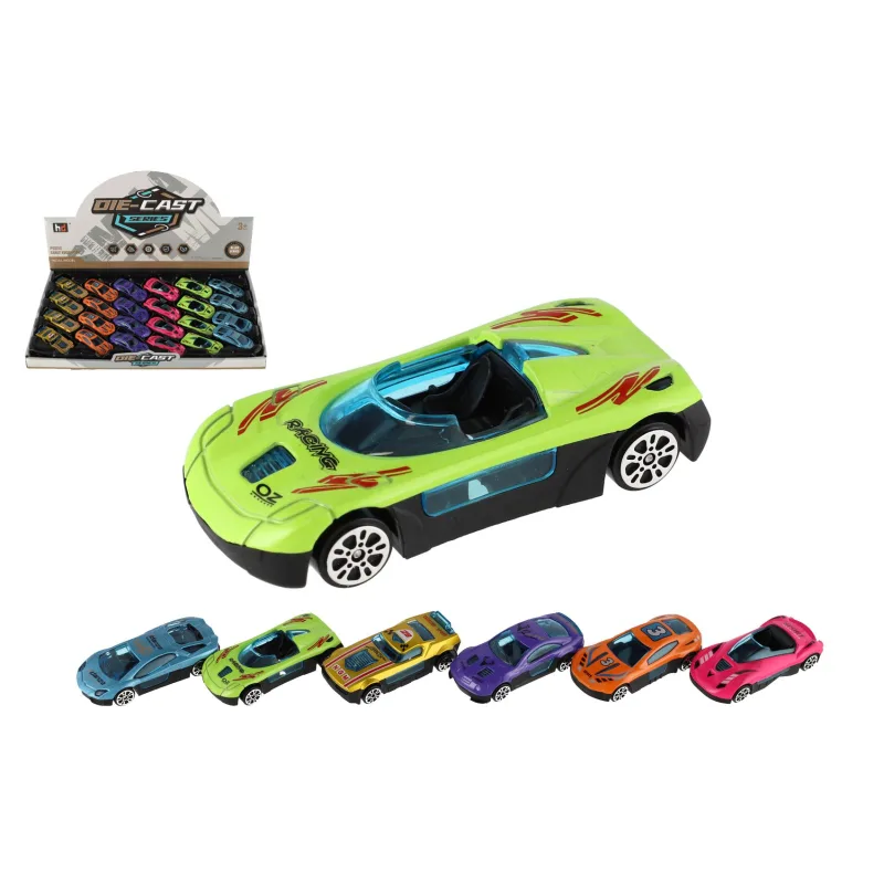 Teddies Auto závodný mini kov/plast 7cm na voľný chod 6 farieb 24ks v boxe