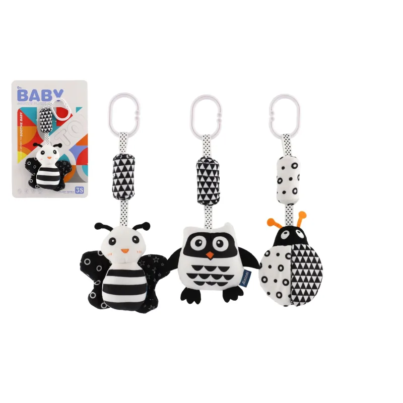 Teddies Zvieratko hrkálka/záves na postieľku/kočík plyš 30cm čiernobiele 3 druhy na karte v sáčku 0+
