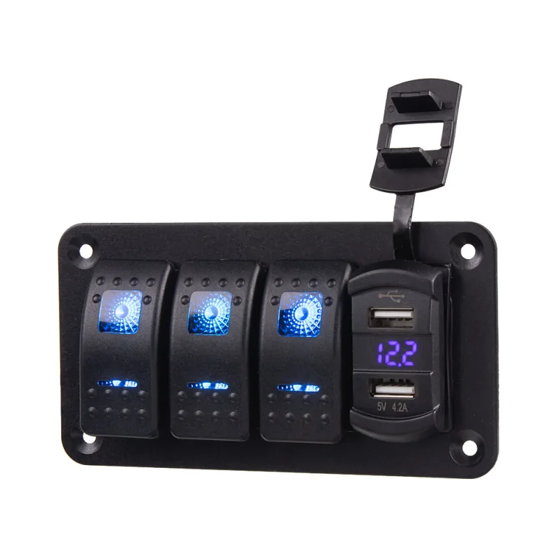 Panel s 3x spínači Rocker + 2x USB 12/24V 47155