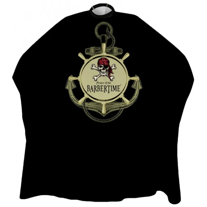 Pirates of the BARBERTIME BARBERTIME Crystal Barber Cape Ruddered - barber plášť pirátske kormidlo - čierny