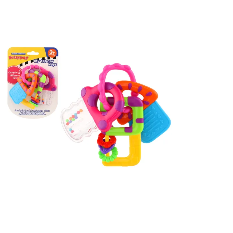 Teddies Hrkalka/Hryzátko kľúče plast 10x12cm na karte 3m+