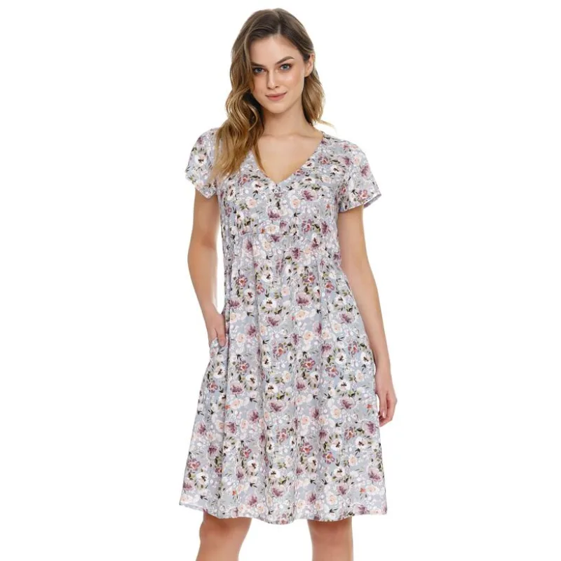 Nočná košieľka Diva sivá s kvetmi S