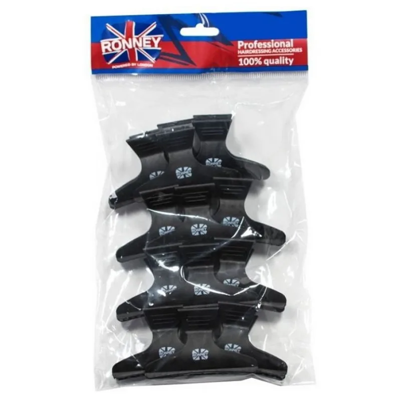 RONNEY 074 Plastové štipce na vlasy 8,2cm čierne - balenie 12ks