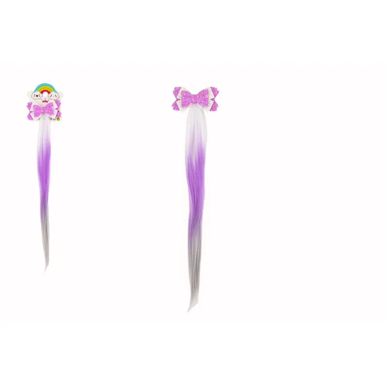 Teddies Spona do vlasov mašľa trblietavá s dúhovým ombré príčeskom plast/kov 8x38cm v sáčku