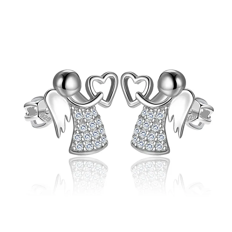 Strieborné náušnice anjelici so srdiečkom ADANITO ES446