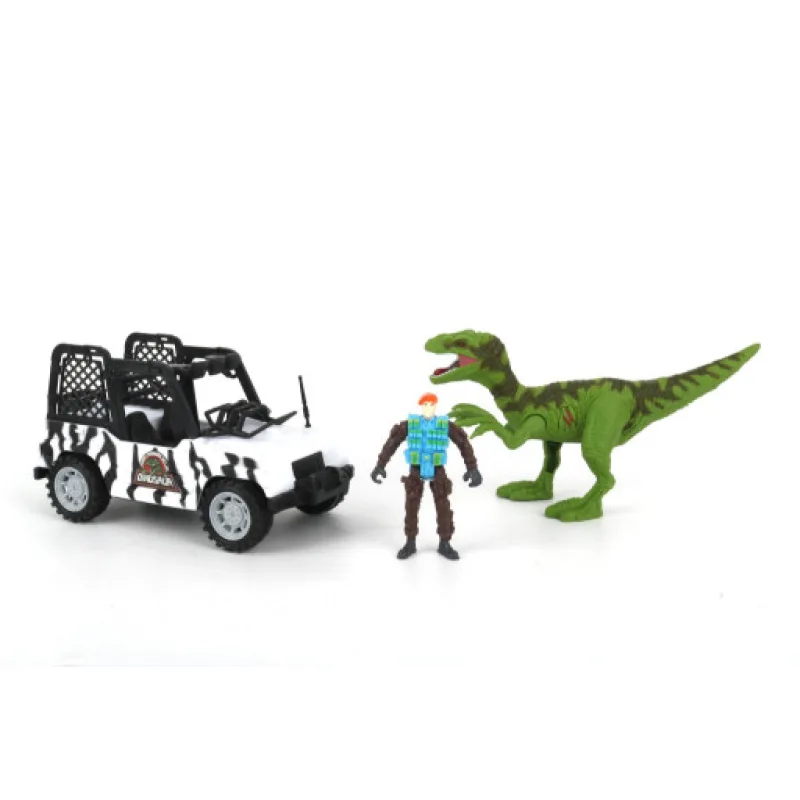 Terénní auto s figurkou a Velociraptorem