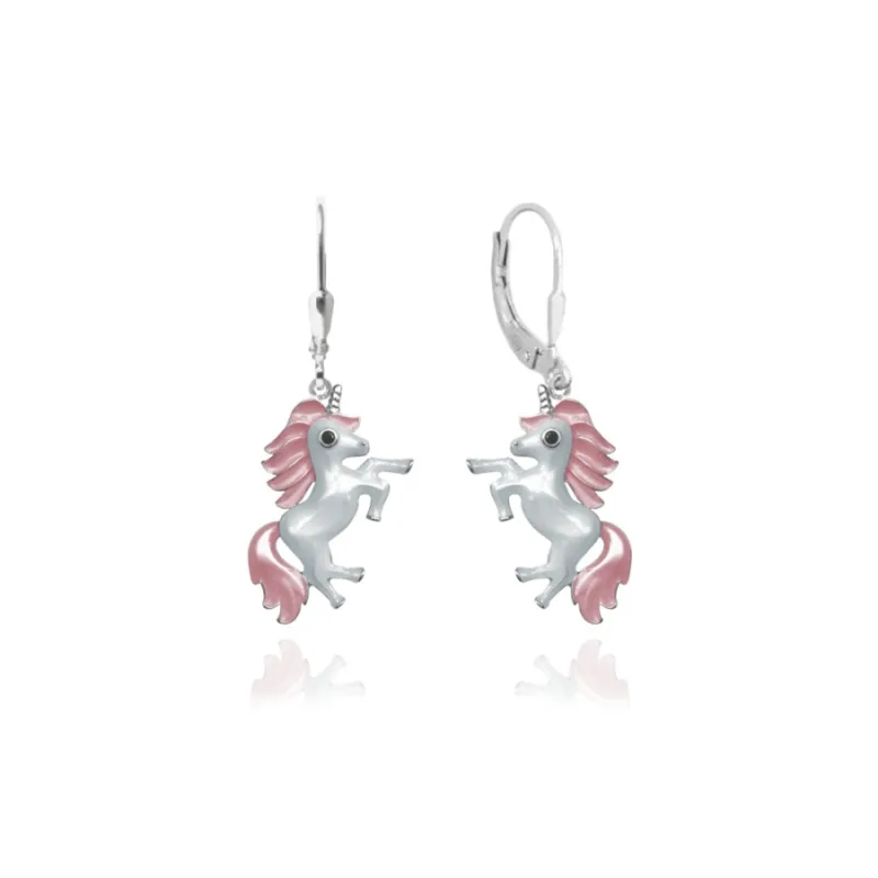 Svietiace strieborné náušnice jednorožci MINET JMAD0011PE00