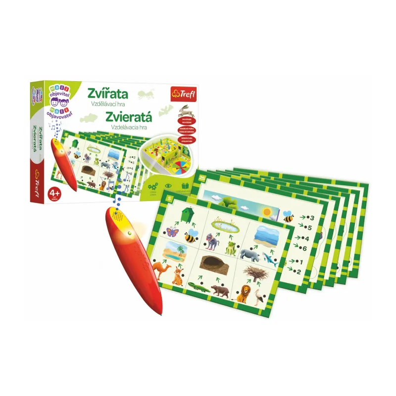 Trefl Malý objaviteľ Zvieratá + kúzelná ceruzka edukačná spoločenská hra v krabici 33x23x6cm