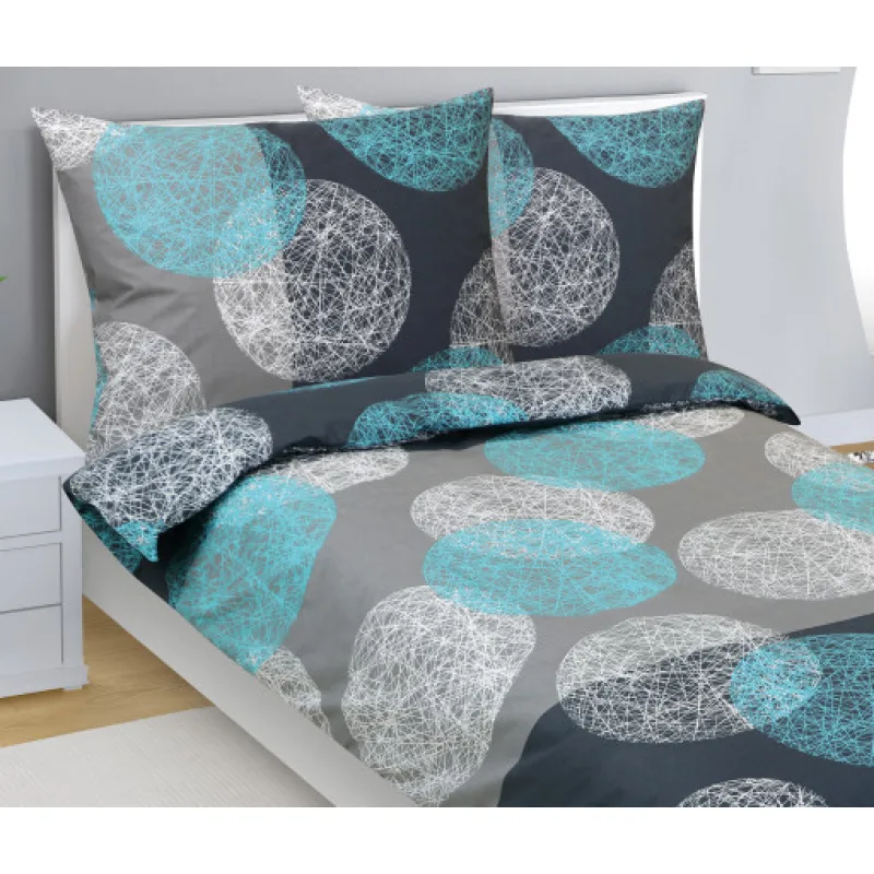 Bellatex Povlečení bavlna Koule tyrkysová, šedá - 140x200, 70x90 cm