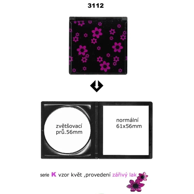 DUKO-EXIM DUKO Kozmetika Skladacie kadernícke zrkadielko do kabelky dvojstranné - seria K vzor kvet