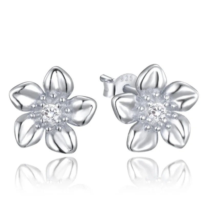 Strieborné kvetinové náušnice so zirkónmi MINET JMAN5014SE00