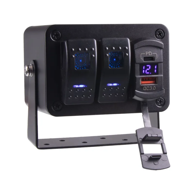 Panel s 2x spínači Rocker, voltmetr + USB/USB-C zásuvka, 12/24V 47173