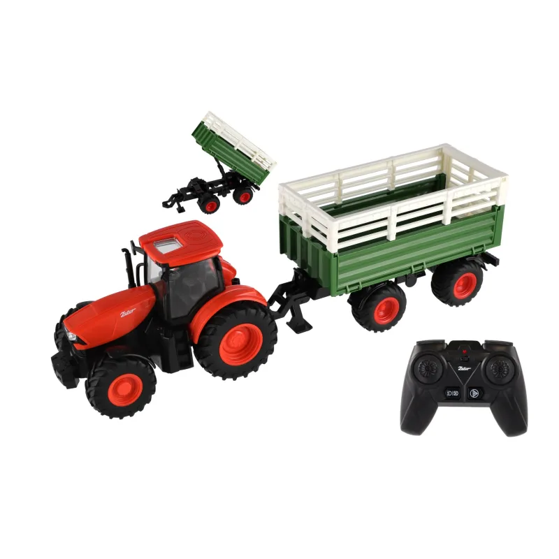 Teddies Traktor Zetor RC s vlekom plast 42cm 2,4GHz dobíjací pack + batérie so zvukom v krabici