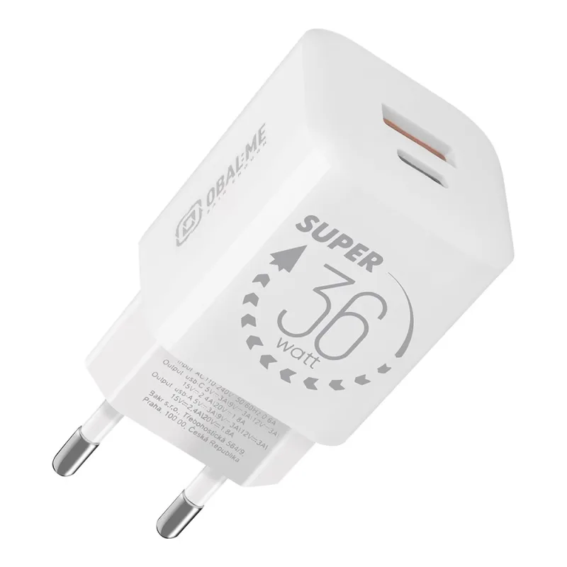 OBAL:ME GaN Cestovní Nabíječka USB-A + USB-C 36W White 8596311273483