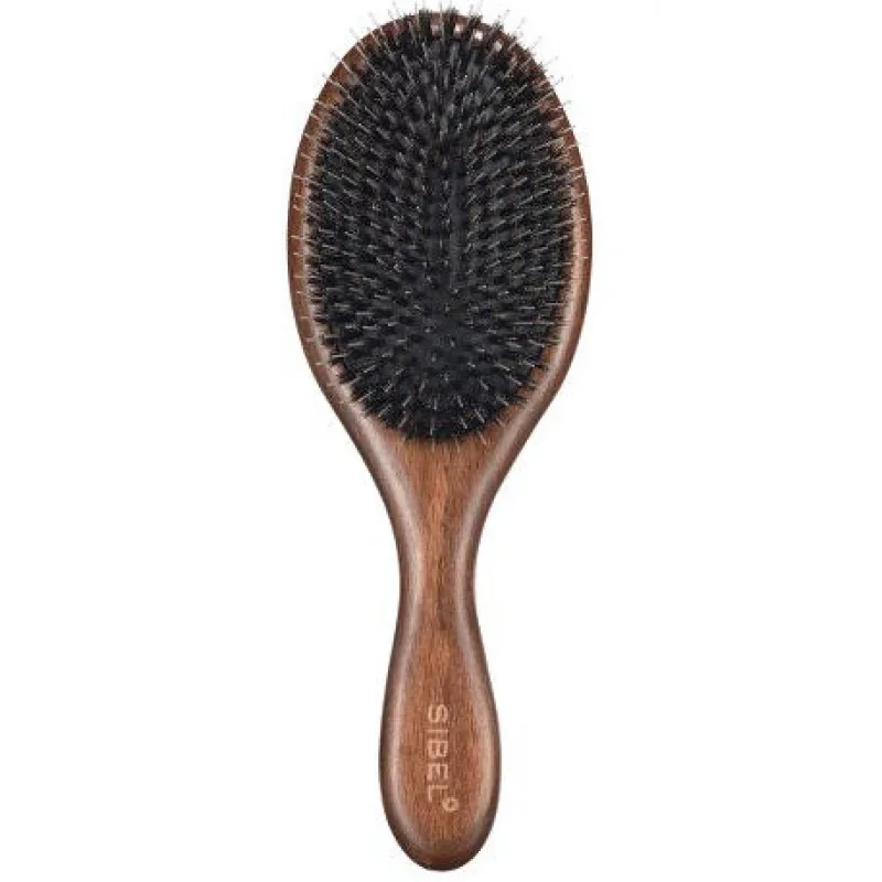 SIBEL Decopad L Oválna drevená kefa na vlasy s kančími a nylonovými štetinami 240x80mm