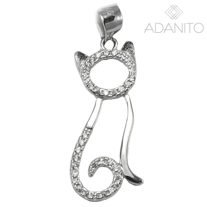 Strieborný prívesok mačka so zirkónmi ADANITO EFP0001851